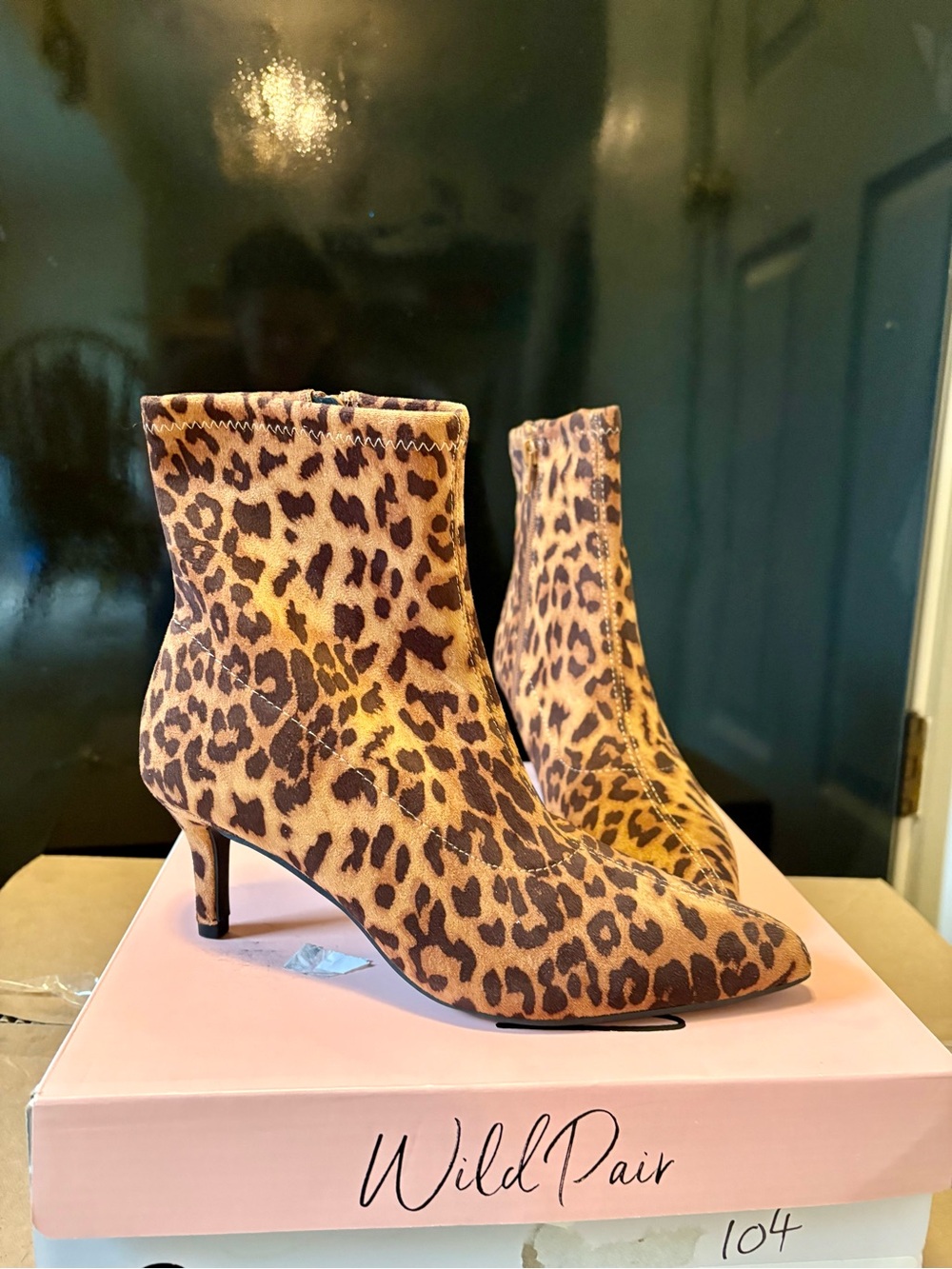 Wild Pair Leopard Print Pointed Toe Ankle Booties
